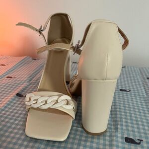 Elegant Cream Block Heel Sandals